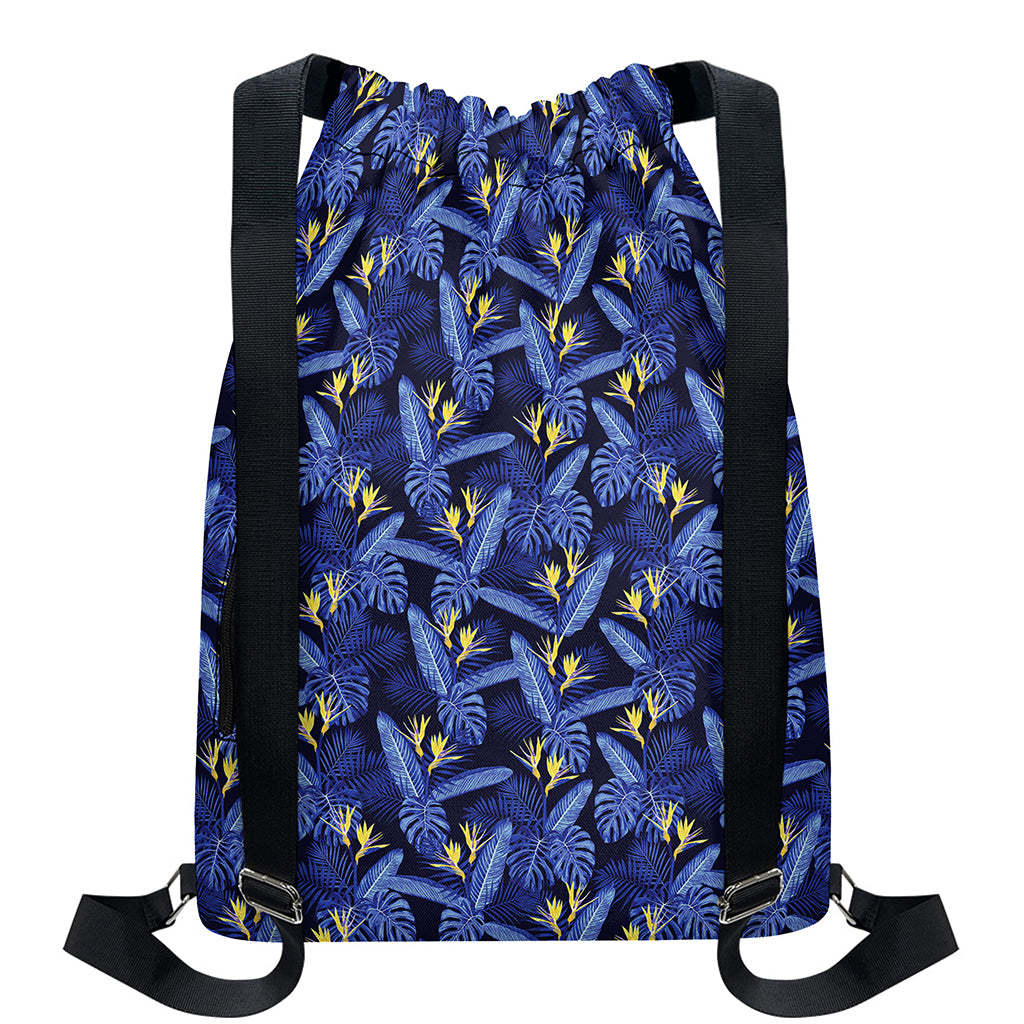 Blue Hawaiian Tropical Pattern Print Drawstring Backpack