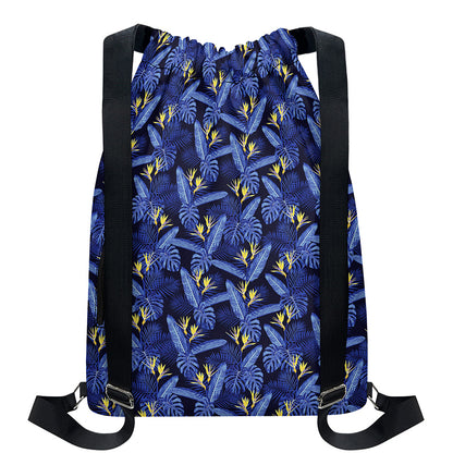 Blue Hawaiian Tropical Pattern Print Drawstring Backpack