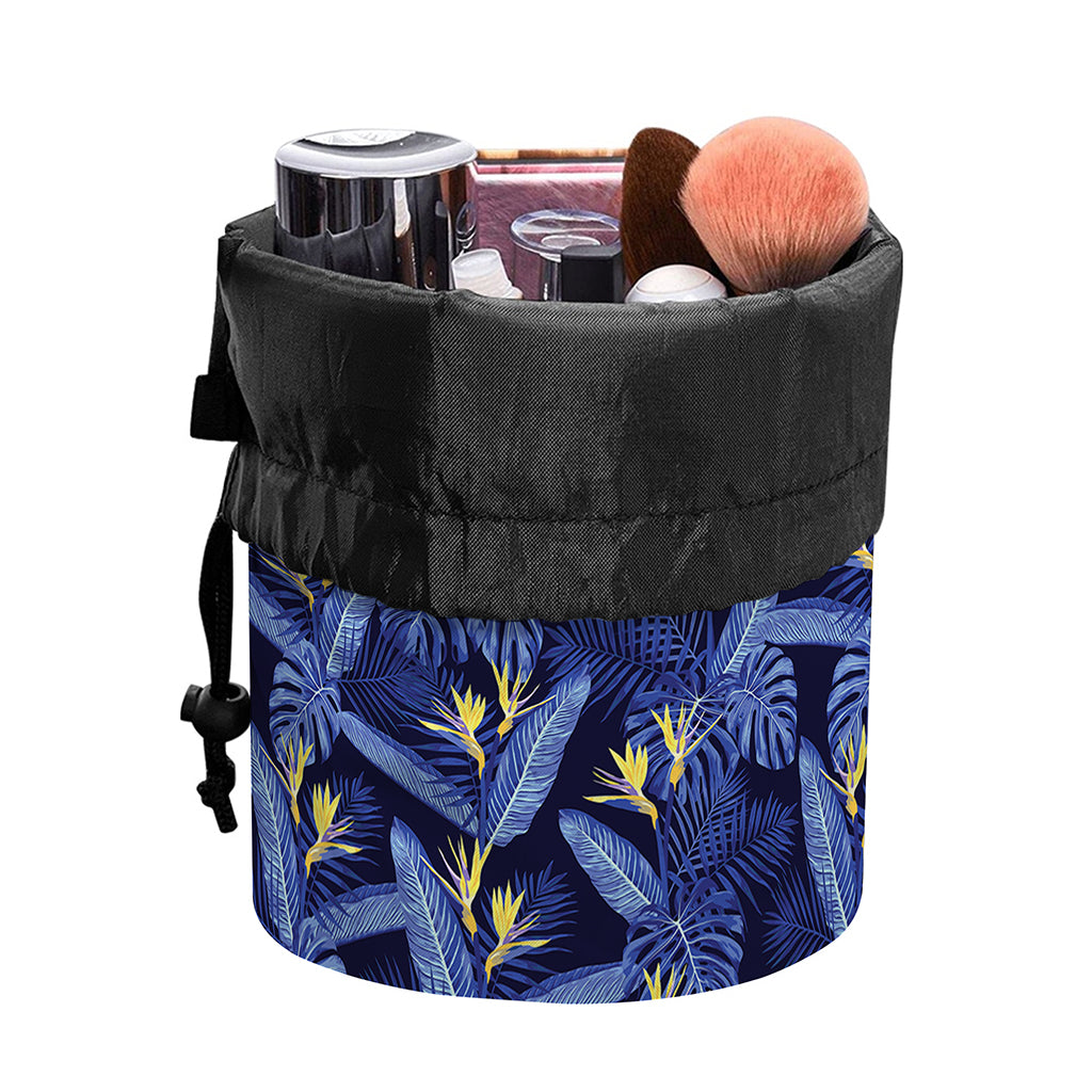 Blue Hawaiian Tropical Pattern Print Drawstring Makeup Bag