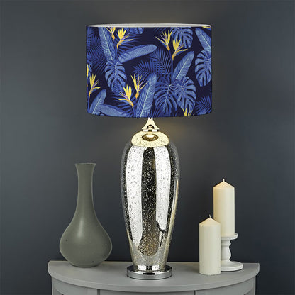 Blue Hawaiian Tropical Pattern Print Drum Lamp Shade