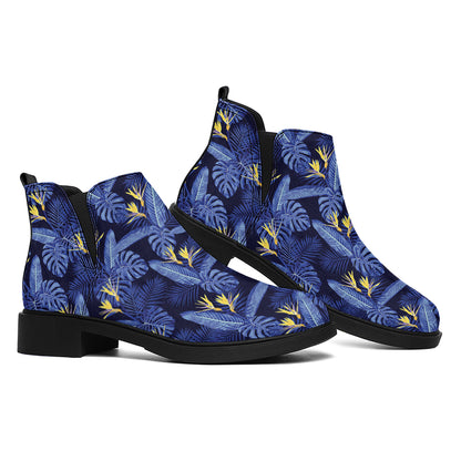 Blue Hawaiian Tropical Pattern Print Flat Ankle Boots