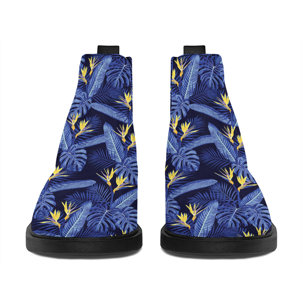 Blue Hawaiian Tropical Pattern Print Flat Ankle Boots
