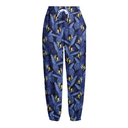 Blue Hawaiian Tropical Pattern Print Fleece Lined Knit Pants