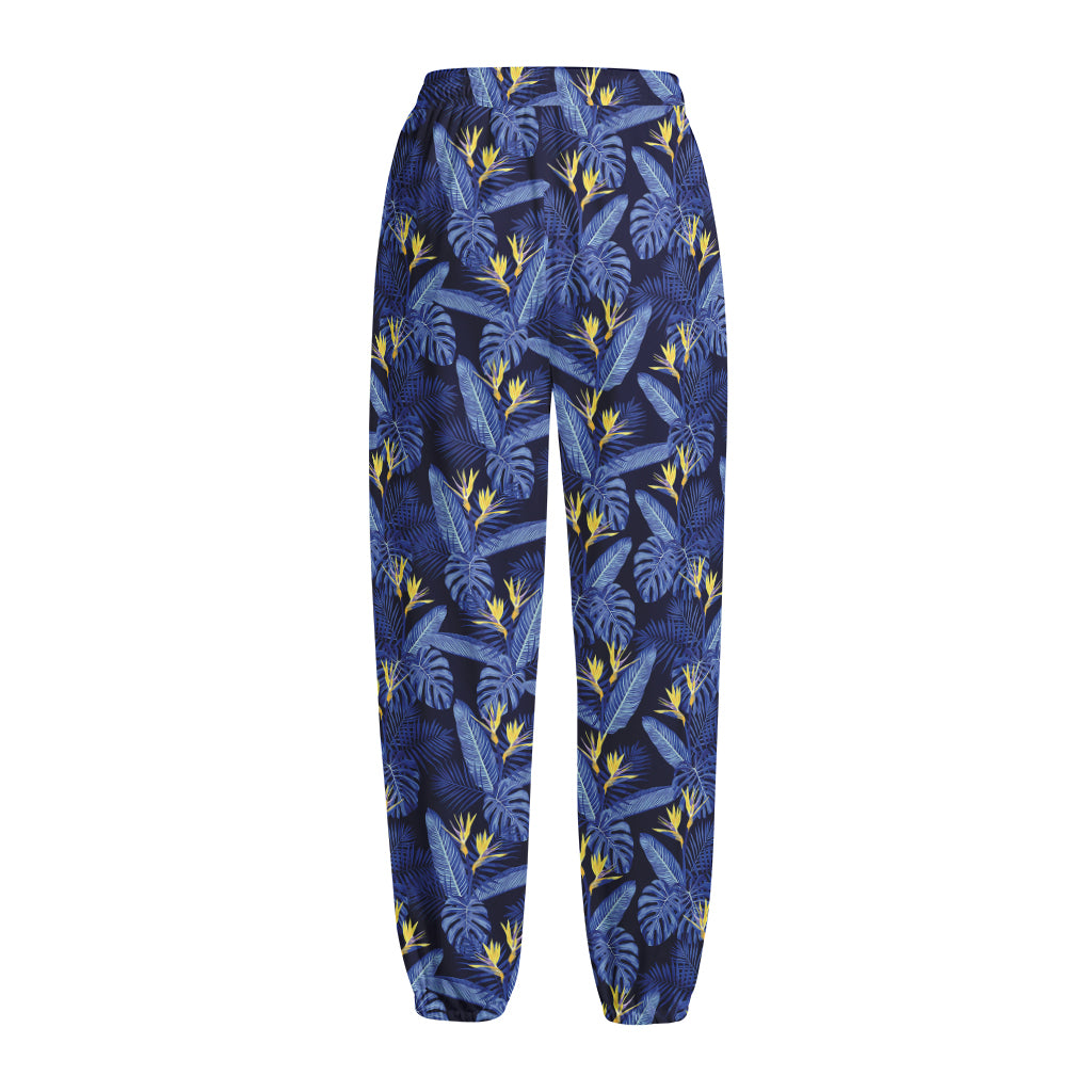 Blue Hawaiian Tropical Pattern Print Fleece Lined Knit Pants