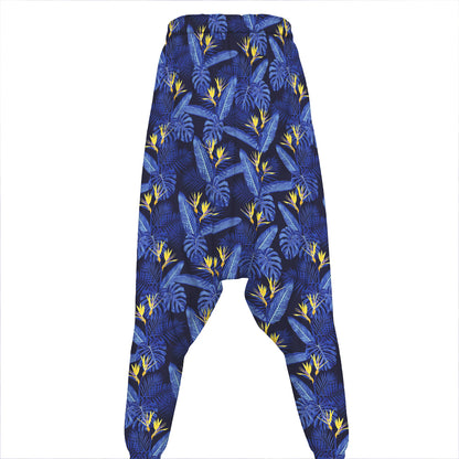 Blue Hawaiian Tropical Pattern Print Hammer Pants