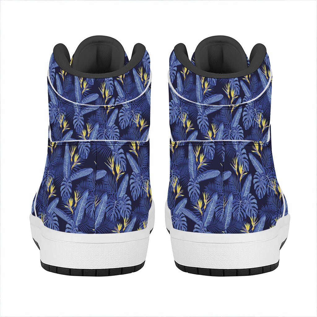 Blue Hawaiian Tropical Pattern Print High Top Leather Sneakers