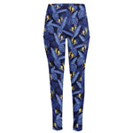 Blue Hawaiian Tropical Pattern Print High-Waisted Pocket Leggings