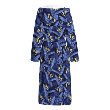 Blue Hawaiian Tropical Pattern Print Hooded Bathrobe