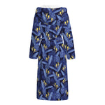 Blue Hawaiian Tropical Pattern Print Hooded Bathrobe