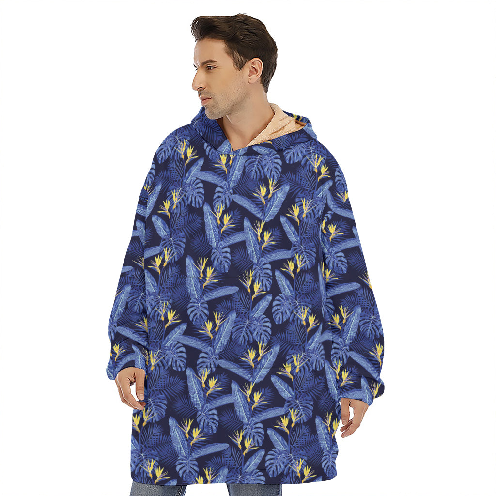 Blue Hawaiian Tropical Pattern Print Hoodie Blanket