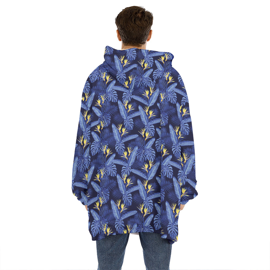 Blue Hawaiian Tropical Pattern Print Hoodie Blanket