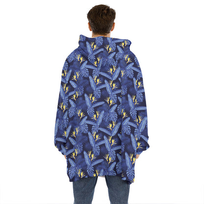 Blue Hawaiian Tropical Pattern Print Hoodie Blanket
