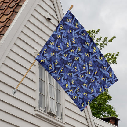 Blue Hawaiian Tropical Pattern Print House Flag