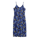 Blue Hawaiian Tropical Pattern Print Jersey Midi Cami Dress