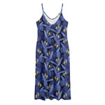 Blue Hawaiian Tropical Pattern Print Jersey Midi Cami Dress