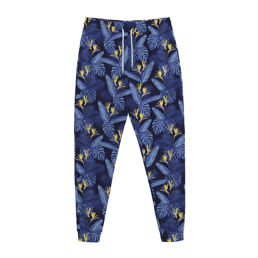 Blue Hawaiian Tropical Pattern Print Jogger Pants