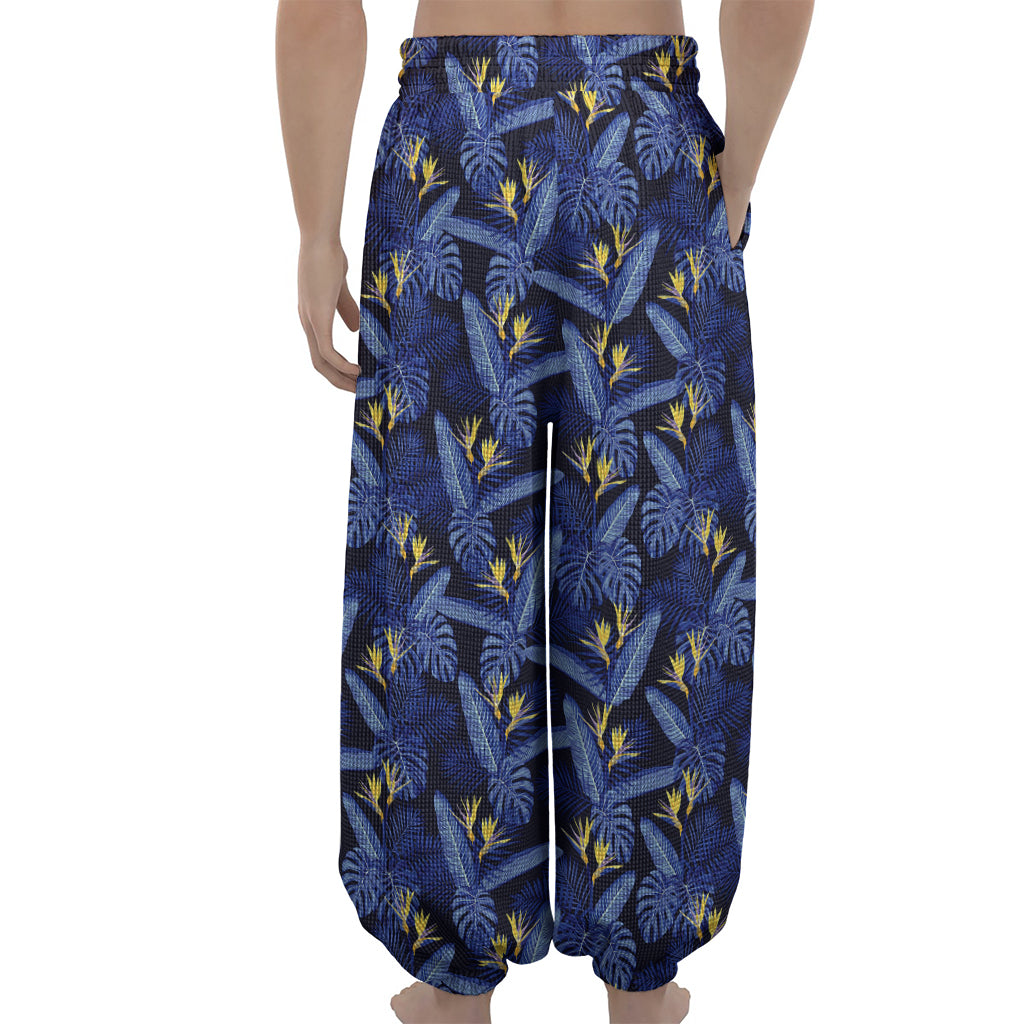 Blue Hawaiian Tropical Pattern Print Lantern Pants