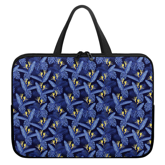 Blue Hawaiian Tropical Pattern Print Laptop Sleeve With Handle