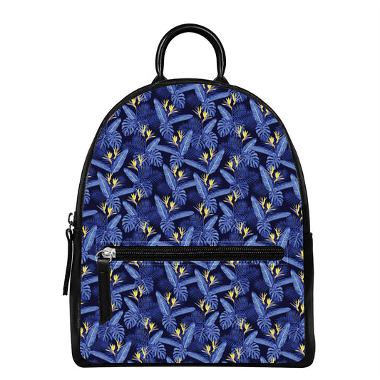 Blue Hawaiian Tropical Pattern Print Leather Backpack