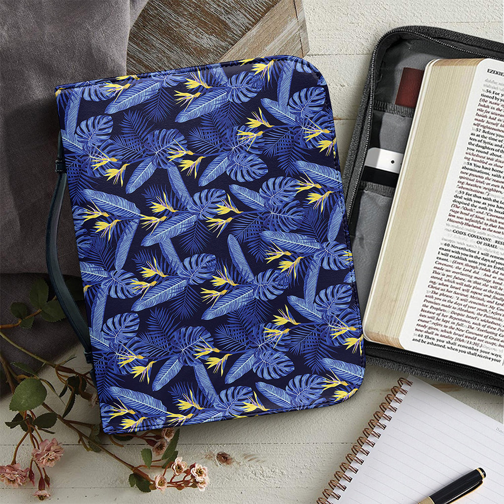 Blue Hawaiian Tropical Pattern Print Leather Bible Cover