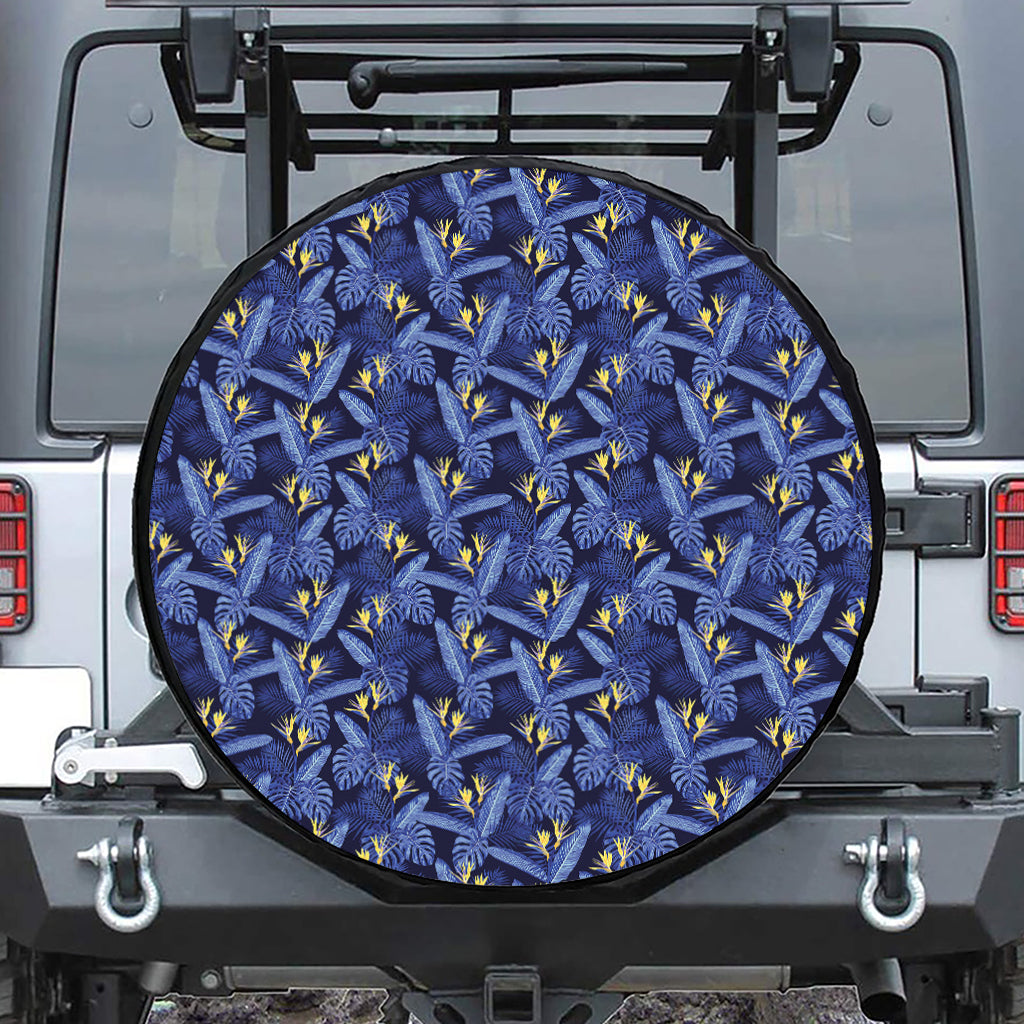 Blue Hawaiian Tropical Pattern Print Leather Spare Tire Cover