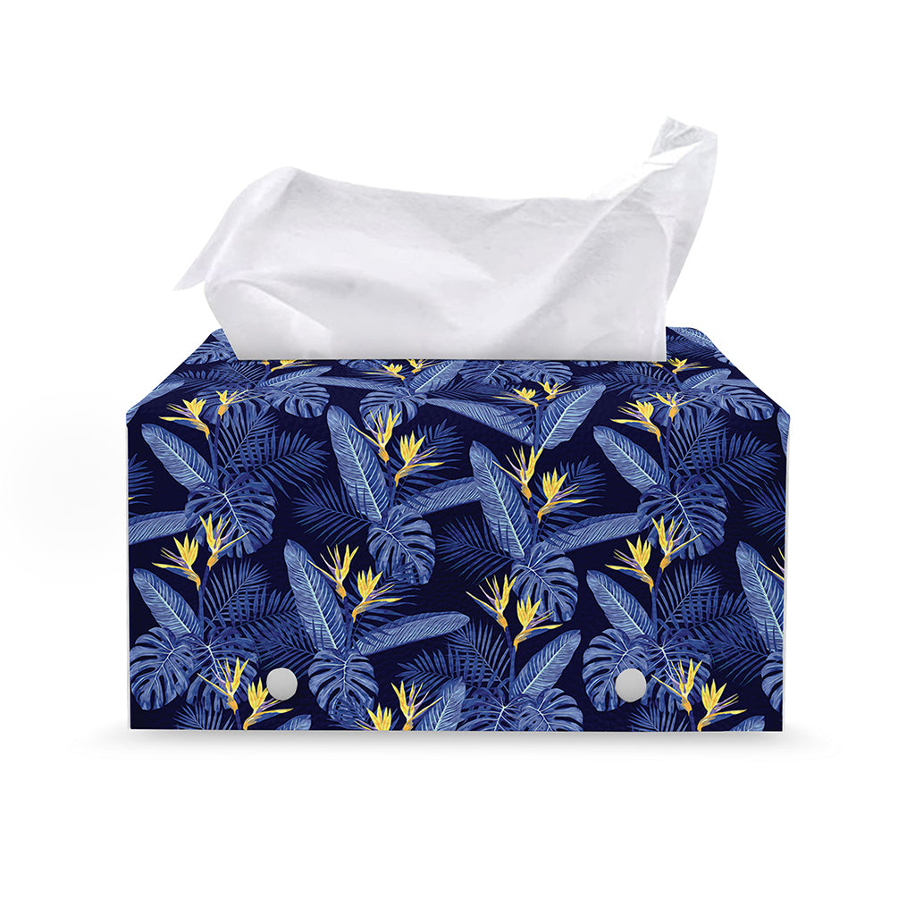 Blue Hawaiian Tropical Pattern Print Leather Tissue Box Cover