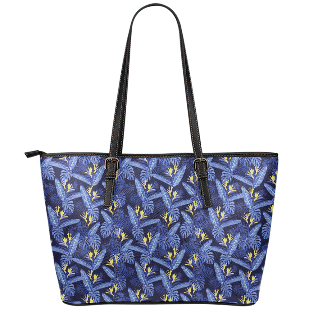 Blue Hawaiian Tropical Pattern Print Leather Tote Bag