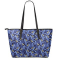 Blue Hawaiian Tropical Pattern Print Leather Tote Bag With Zipper