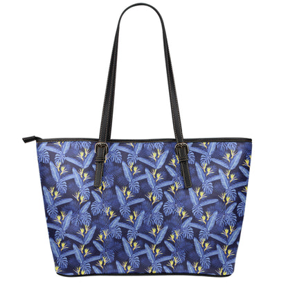 Blue Hawaiian Tropical Pattern Print Leather Tote Bag