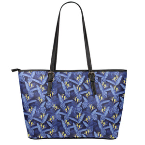 Blue Hawaiian Tropical Pattern Print Leather Tote Bag