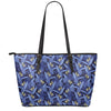 Blue Hawaiian Tropical Pattern Print Leather Tote Bag