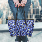 Blue Hawaiian Tropical Pattern Print Leather Tote Bag