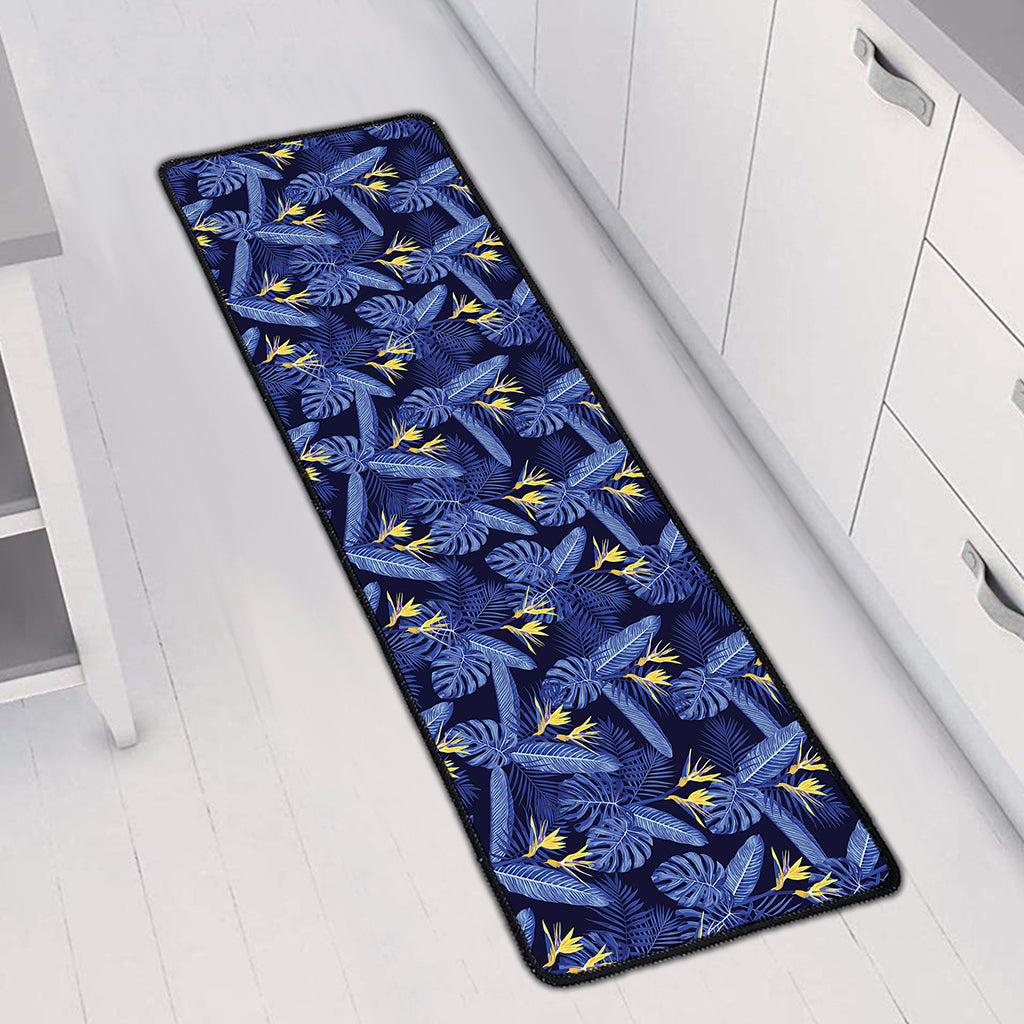Blue Hawaiian Tropical Pattern Print Long Kitchen Mat