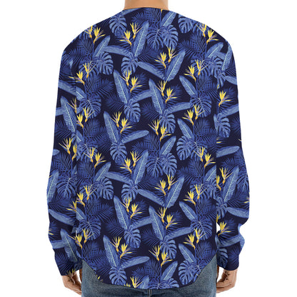 Blue Hawaiian Tropical Pattern Print Long Sleeve Baseball Jersey