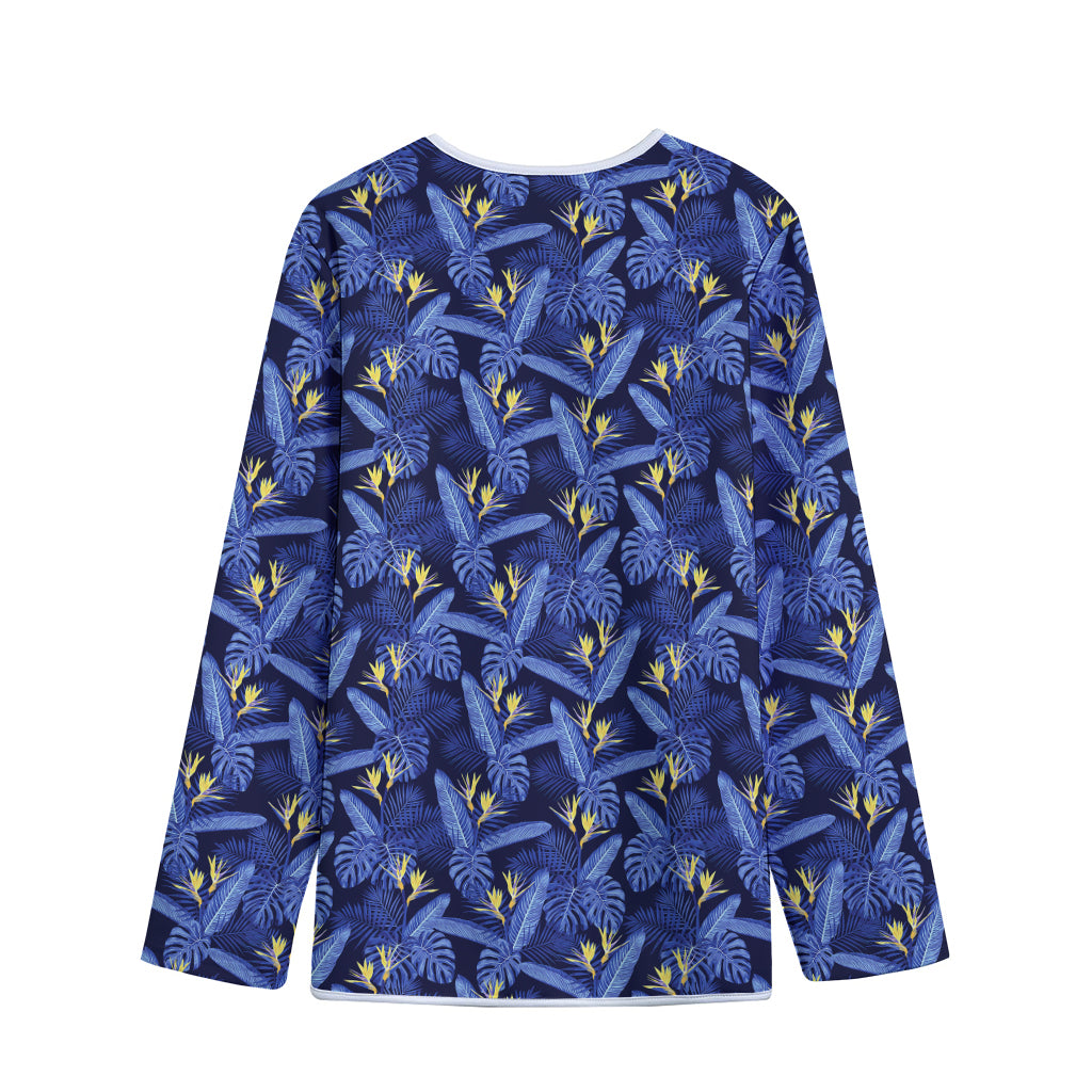 Blue Hawaiian Tropical Pattern Print Long Sleeve Short Coat