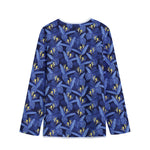Blue Hawaiian Tropical Pattern Print Long Sleeve Short Coat