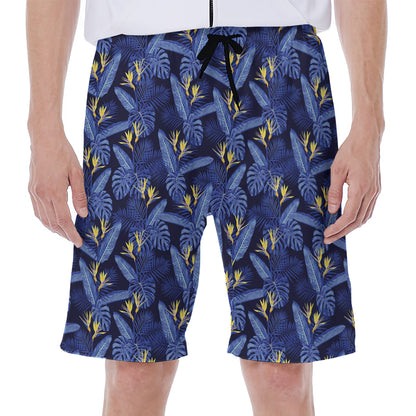 Blue Hawaiian Tropical Pattern Print Men's Beach Shorts