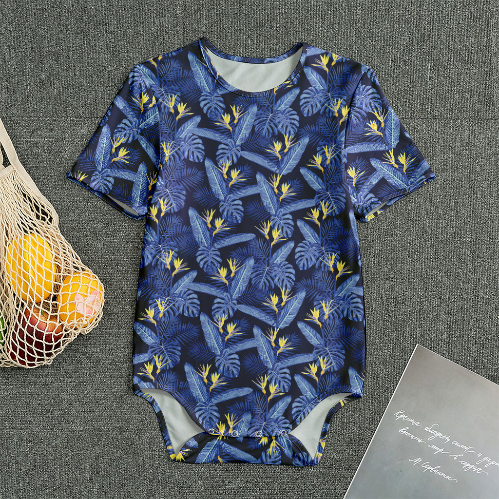 Blue Hawaiian Tropical Pattern Print Men's Bodysuit