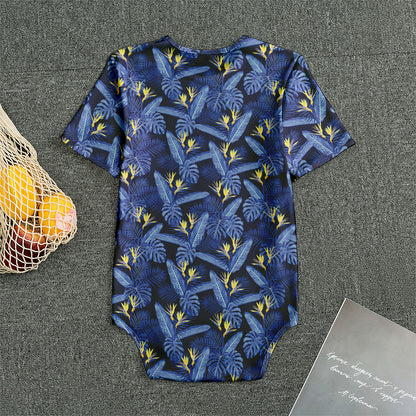 Blue Hawaiian Tropical Pattern Print Men's Bodysuit