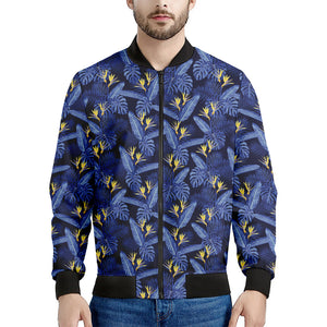 Blue Hawaiian Tropical Pattern Print Men's Bomber Jacket