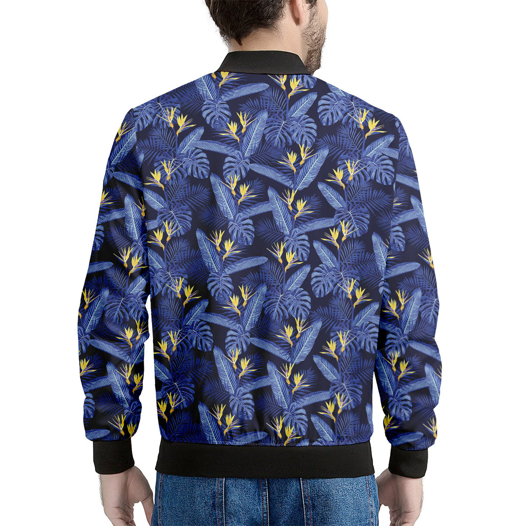 Blue Hawaiian Tropical Pattern Print Men's Bomber Jacket