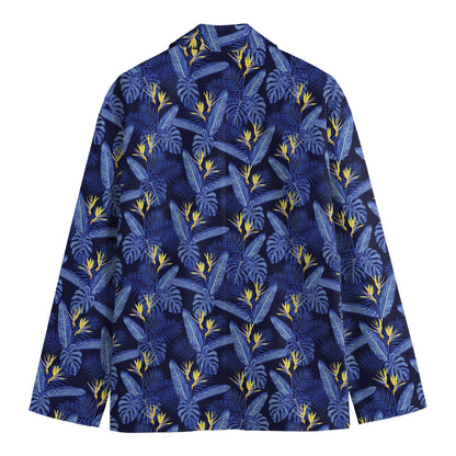 Blue Hawaiian Tropical Pattern Print Men's Cotton Blazer
