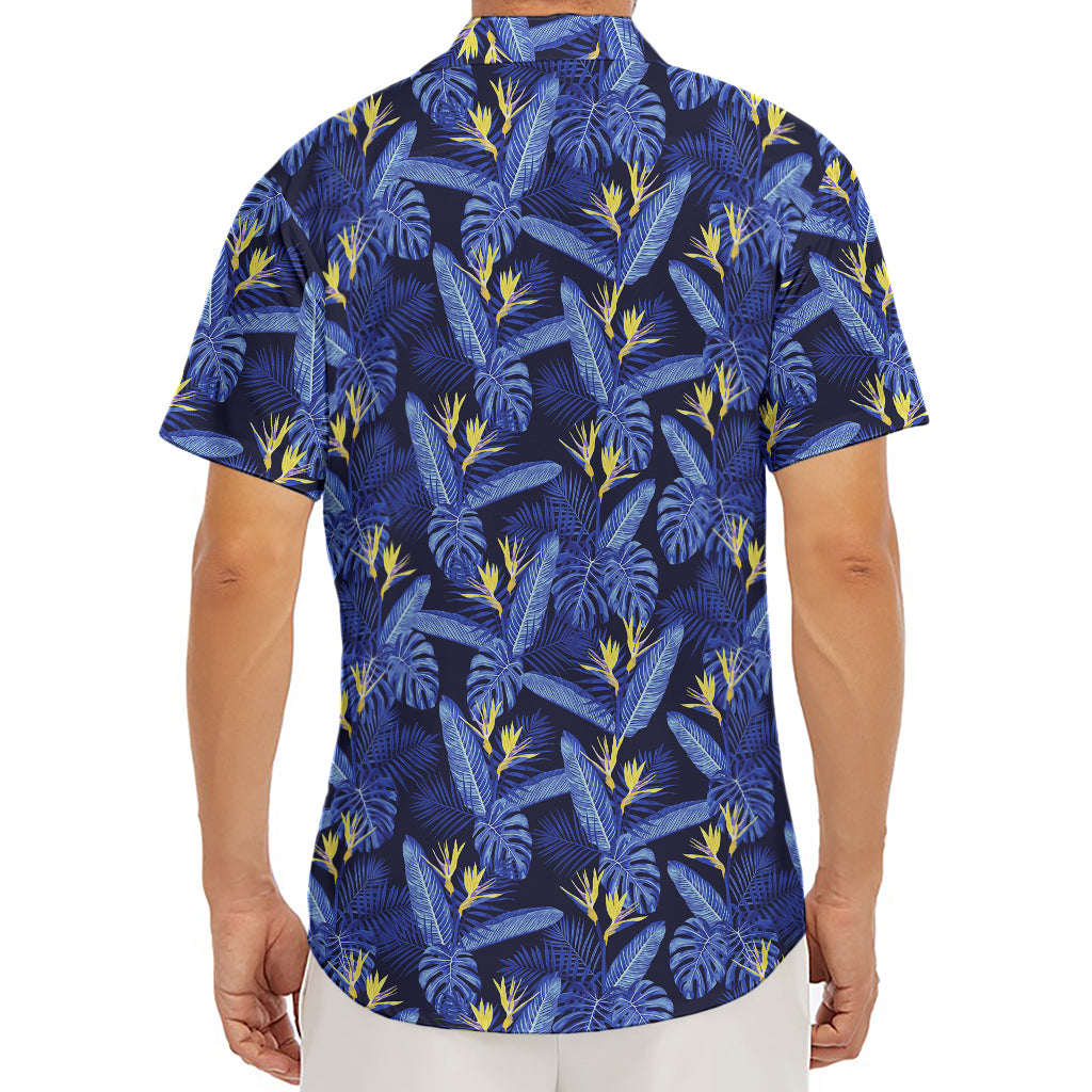 Blue Hawaiian Tropical Pattern Print Men's Deep V-Neck Shirt