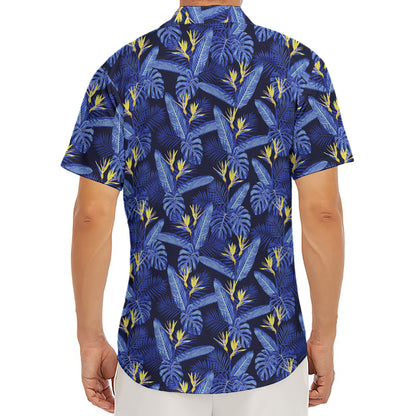 Blue Hawaiian Tropical Pattern Print Men's Deep V-Neck Shirt
