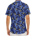 Blue Hawaiian Tropical Pattern Print Men's Deep V-Neck Shirt