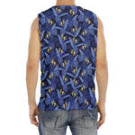 Blue Hawaiian Tropical Pattern Print Men's Fitness Tank Top
