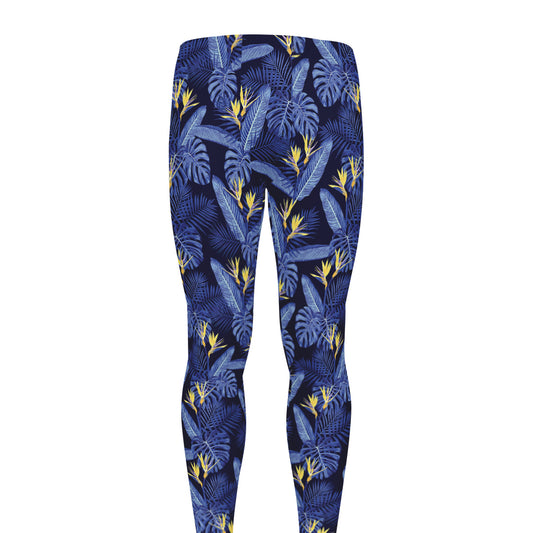 Blue Hawaiian Tropical Pattern Print Men's leggings