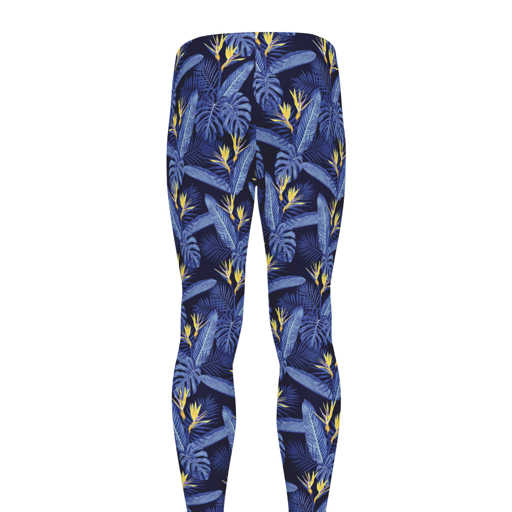 Blue Hawaiian Tropical Pattern Print Men's leggings