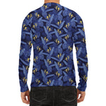 Blue Hawaiian Tropical Pattern Print Men's Long Sleeve Rash Guard
