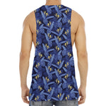 Blue Hawaiian Tropical Pattern Print Men's Muscle Tank Top